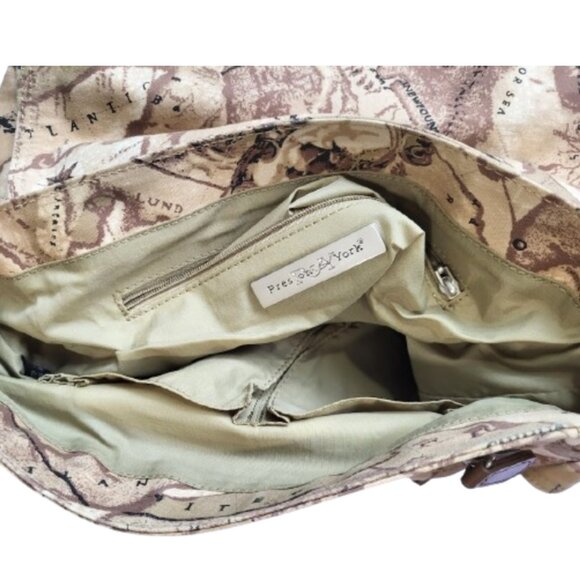 PRESTON & YORK Vintage 90's Brown & Tan Map Army Messenger Travel Tote Bag - Picture 9 of 9